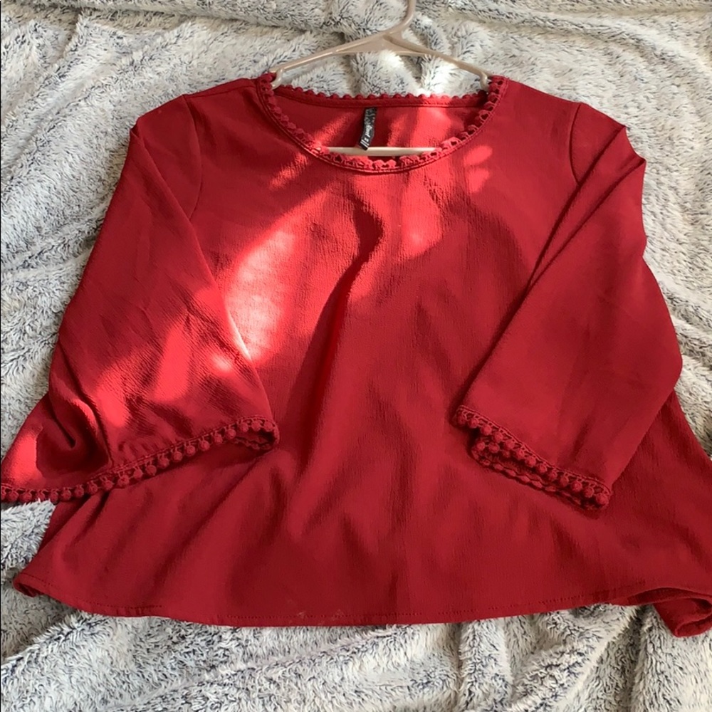 Burgundy cropped dress top.